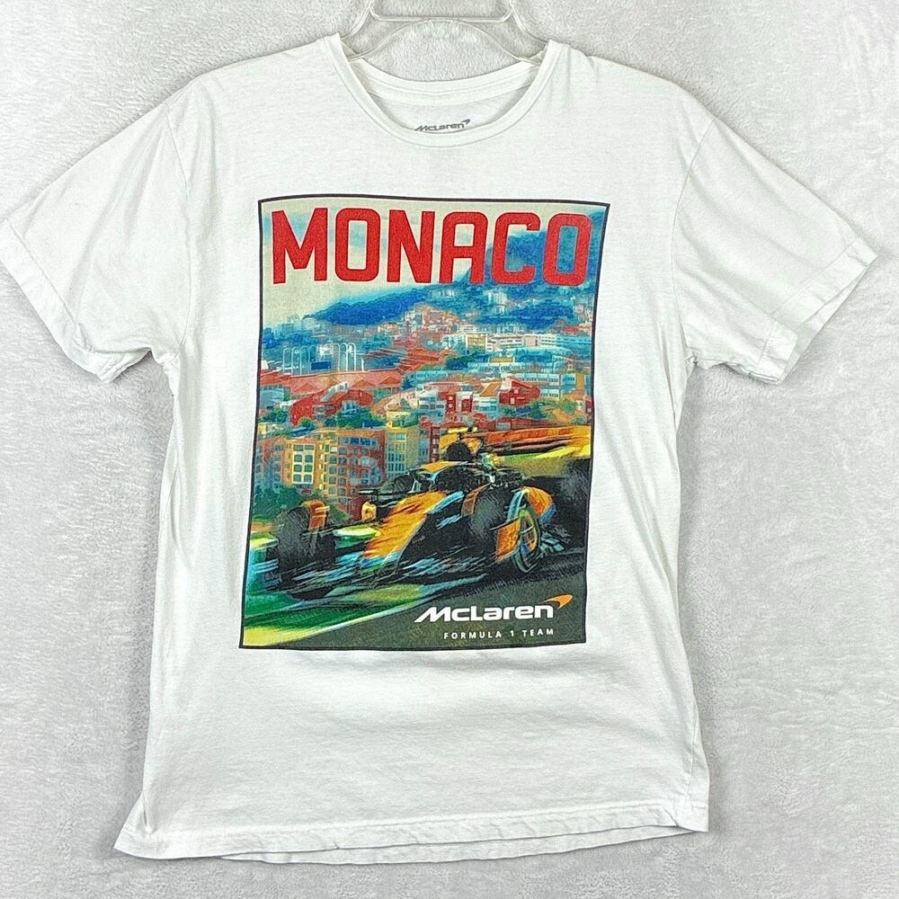 McLaren Formula 1 Team Monaco Shirt Mens M White Multicolor F1 Car Racing Art